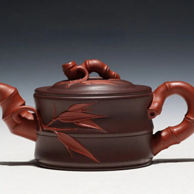 Full Handmade Yixing Zisha Teapot [Bi-color Bamboo Pot] (Zi Ni/Hong Ni – 160ml)