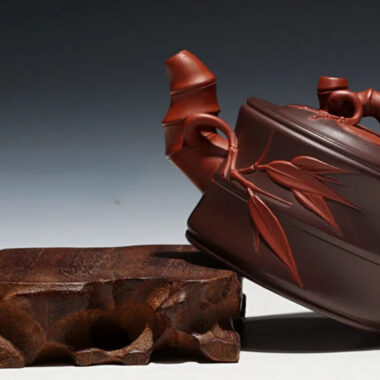 Full Handmade Yixing Zisha Teapot [Bi-color Bamboo Pot] (Zi Ni/Hong Ni – 160ml)