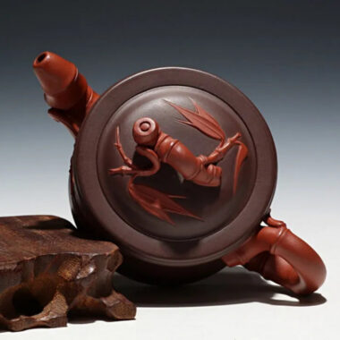 Full Handmade Yixing Zisha Teapot [Bi-color Bamboo Pot] (Zi Ni/Hong Ni – 160ml)