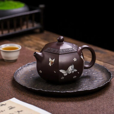Full Handmade Yixing Zisha Teapot [Butterfly Xishi] (Zi Jia Ni – 420ml)