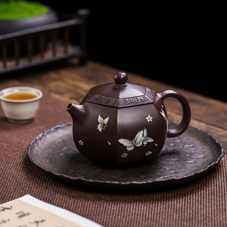 Full Handmade Yixing Zisha Teapot [Butterfly Xishi] (Zi Jia Ni – 420ml)