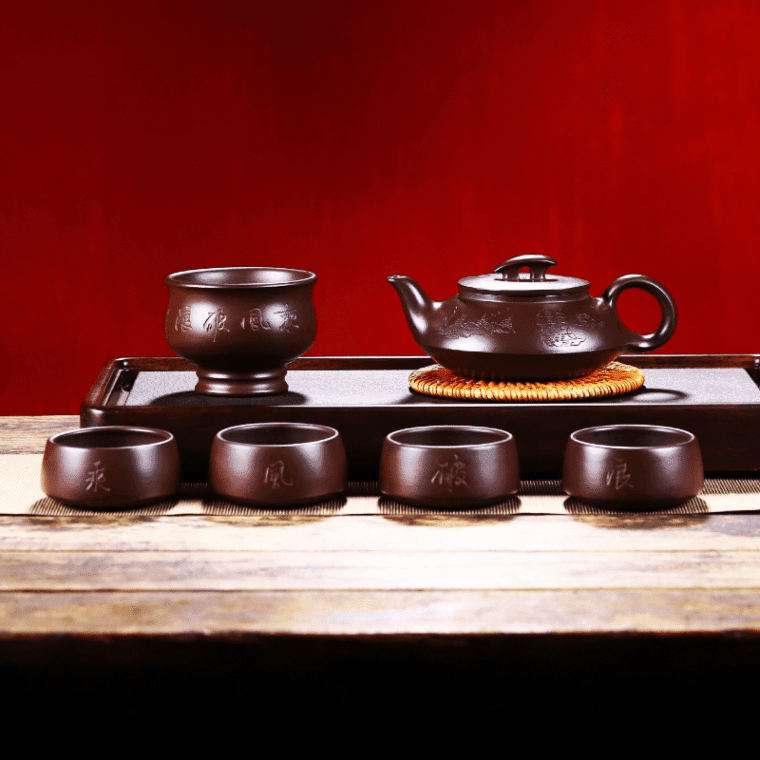 Full Handmade Yixing Zisha Teapot [Cheng Feng Po Lang] 1 Pot 5 Cups Set (Lao Zi Ni – 320ml)