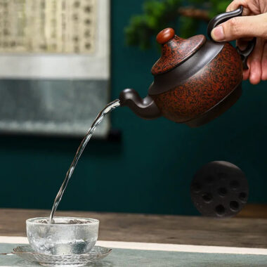 Full Handmade Yixing Zisha Teapot [Dancing Phoenix] (Hei Jiao Ni – 350ml)