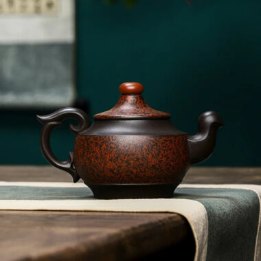 Full Handmade Yixing Zisha Teapot [Dancing Phoenix] (Hei Jiao Ni – 350ml)