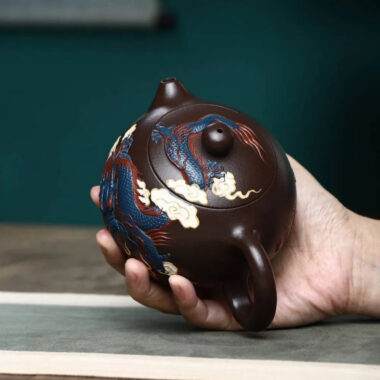 Full Handmade Yixing Zisha Teapot [Dragon Xishi Pot] (Lao Zi Ni – 420ml)