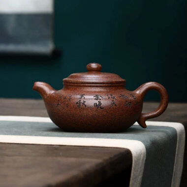 Full Handmade Yixing Zisha Teapot [Fanggu Pot] Full Set (Longgu Jin Sha – 480ml)