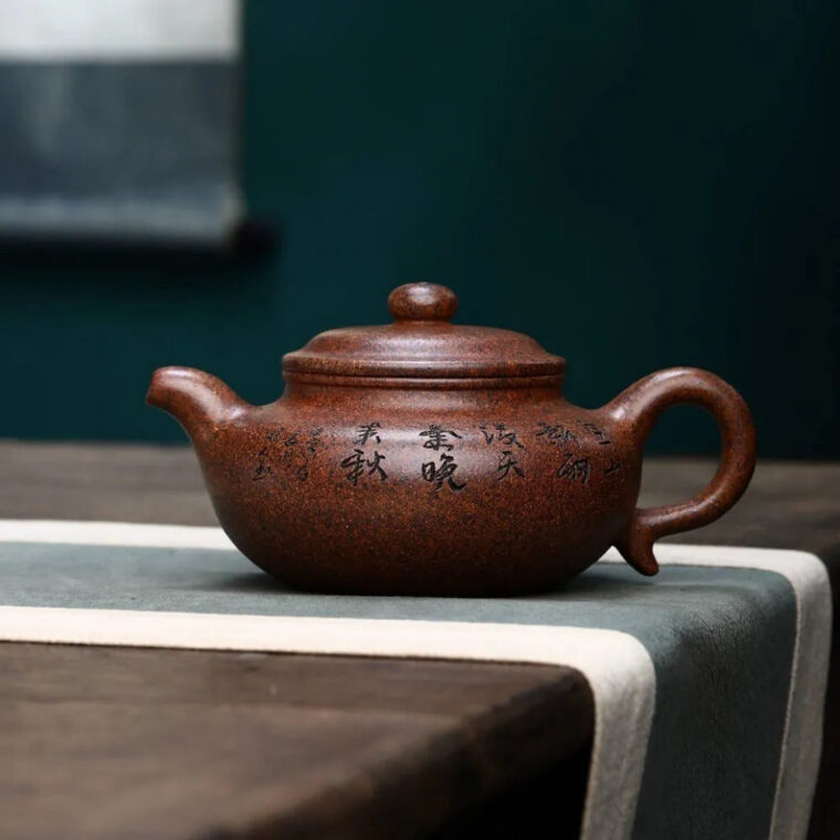 Full Handmade Yixing Zisha Teapot [Fanggu Pot] Full Set (Longgu Jin Sha – 480ml)