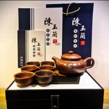 Full Handmade Yixing Zisha Teapot [Fanggu Pot] Full Set (Longgu Jin Sha – 480ml)
