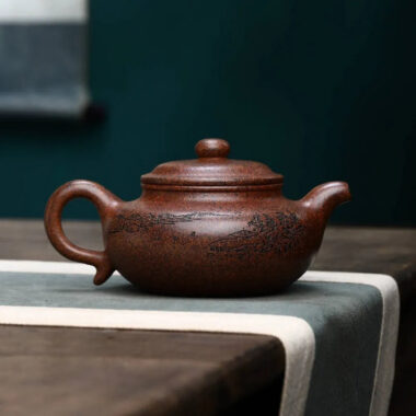 Full Handmade Yixing Zisha Teapot [Fanggu Pot] Full Set (Longgu Jin Sha – 480ml)