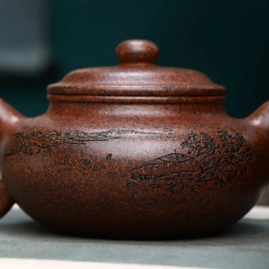Full Handmade Yixing Zisha Teapot [Fanggu Pot] Full Set (Longgu Jin Sha – 480ml)