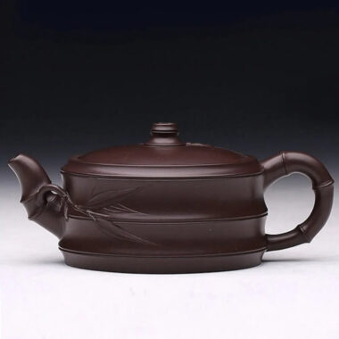 Full Handmade Yixing Zisha Teapot [Flat Two-section Bamboo Pot] (Lao Zi Ni – 130/320ml)