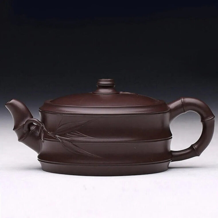 Full Handmade Yixing Zisha Teapot [Flat Two-section Bamboo Pot] (Lao Zi Ni – 130/320ml)