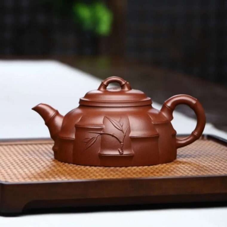Full Handmade Yixing Zisha Teapot [Half Moon Bamboo Pot] (Di Cao Qing – 260ml)