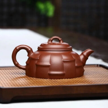 Full Handmade Yixing Zisha Teapot [Half Moon Bamboo Pot] (Di Cao Qing – 260ml)