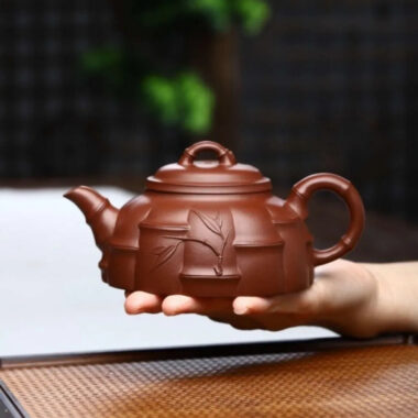 Full Handmade Yixing Zisha Teapot [Half Moon Bamboo Pot] (Di Cao Qing – 260ml)