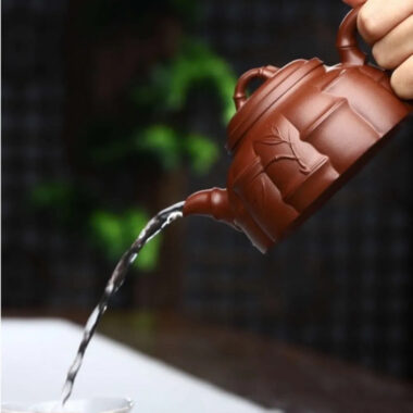 Full Handmade Yixing Zisha Teapot [Half Moon Bamboo Pot] (Di Cao Qing – 260ml)