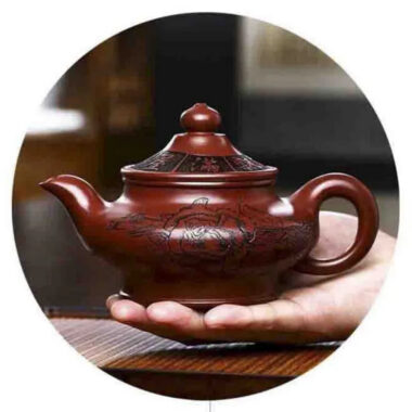 Full Handmade Yixing Zisha Teapot [Hua Kai Fugui] 1 Pot 5 Cups Set (Long Xue Sha – 380ml)