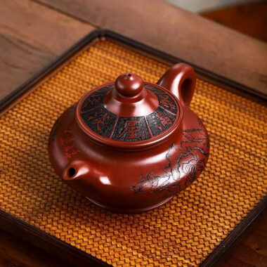 Full Handmade Yixing Zisha Teapot [Hua Kai Fugui] 1 Pot 5 Cups Set (Long Xue Sha – 380ml)