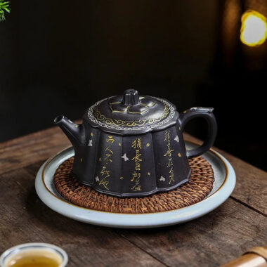 Full Handmade Yixing Zisha Teapot [Jin Ling Hua] (Hei Luolan – 350ml)