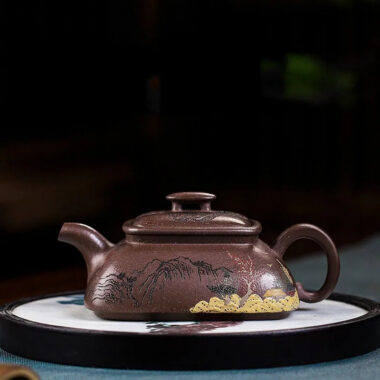 Full Handmade Yixing Zisha Teapot [Jinxiu Shanhe] (Ziyu Jin Sha – 220ml)