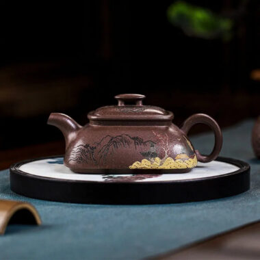 Full Handmade Yixing Zisha Teapot [Jinxiu Shanhe] (Ziyu Jin Sha – 220ml)
