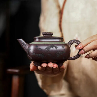 Full Handmade Yixing Zisha Teapot [Jiu Yu Xi Shui] (Zi Jia Ni – 400ml)