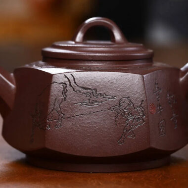Full Handmade Yixing Zisha Teapot [Liufang Lai Cai Pot] (Zi Ni – 280ml)