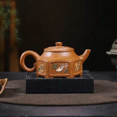 Full Handmade Yixing Zisha Teapot [Liufang Ling Hua] (Jin Jiang Po Ni – 320ml)
