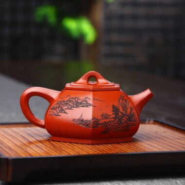 Full Handmade Yixing Zisha Teapot [Liufang Shi Piao Pot] (Xiao Meiyao Zhu Ni – 280ml)