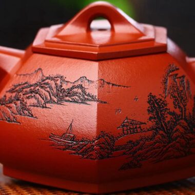 Full Handmade Yixing Zisha Teapot [Liufang Shi Piao Pot] (Xiao Meiyao Zhu Ni – 280ml)