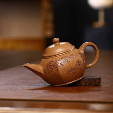 Full Handmade Yixing Zisha Teapot [Liufang Shuiping Pot] (Wucai Lao Duan Ni – 150ml)