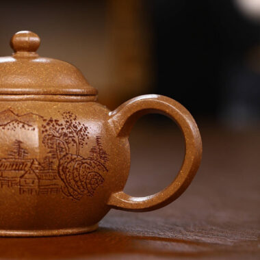 Full Handmade Yixing Zisha Teapot [Liufang Shuiping Pot] (Wucai Lao Duan Ni – 150ml)