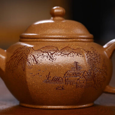 Full Handmade Yixing Zisha Teapot [Liufang Shuiping Pot] (Wucai Lao Duan Ni – 150ml)