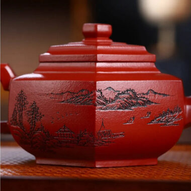 Full Handmade Yixing Zisha Teapot [Liufang Xue Hua Pot] (Zhu Ni – 350ml)