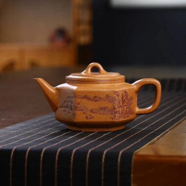 Full Handmade Yixing Zisha Teapot [Liufang Ya Yun Pot] (Wucai Lao Duan Ni – 280ml)