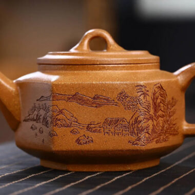 Full Handmade Yixing Zisha Teapot [Liufang Ya Yun Pot] (Wucai Lao Duan Ni – 280ml)