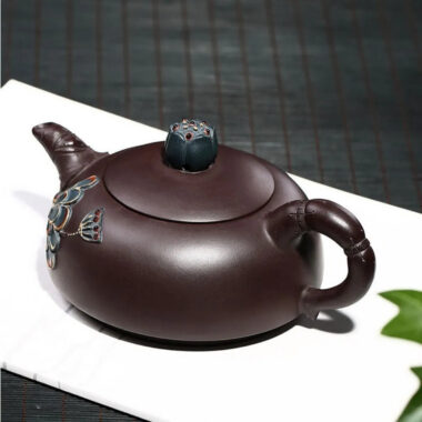 Full Handmade Yixing Zisha Teapot [Lotus Half Moon Pot] Embossed Art (Lao Zi Ni – 360ml)