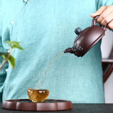 Full Handmade Yixing Zisha Teapot [Lotus Half Moon Pot] Embossed Art (Lao Zi Ni – 360ml)