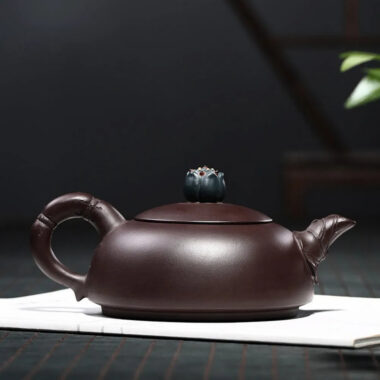 Full Handmade Yixing Zisha Teapot [Lotus Half Moon Pot] Embossed Art (Lao Zi Ni – 360ml)