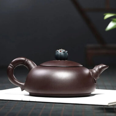 Full Handmade Yixing Zisha Teapot [Lotus Half Moon Pot] Embossed Art (Lao Zi Ni – 360ml)