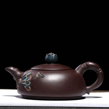 Full Handmade Yixing Zisha Teapot [Lotus Half Moon Pot] Embossed Art (Lao Zi Ni – 360ml)