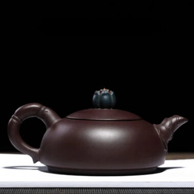 Full Handmade Yixing Zisha Teapot [Lotus Half Moon Pot] Embossed Art (Lao Zi Ni – 360ml)