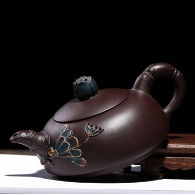 Full Handmade Yixing Zisha Teapot [Lotus Half Moon Pot] Embossed Art (Lao Zi Ni – 360ml)