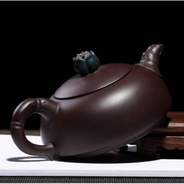 Full Handmade Yixing Zisha Teapot [Lotus Half Moon Pot] Embossed Art (Lao Zi Ni – 360ml)