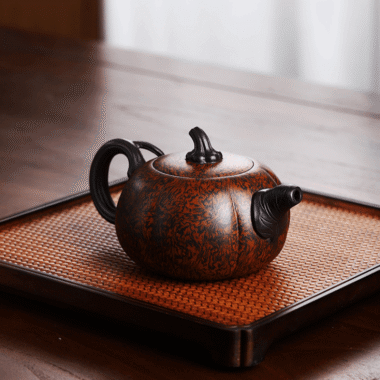 Full Handmade Yixing Zisha Teapot [Luxury Pumpkin] (Jiao Ni – 350ml)