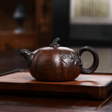 Full Handmade Yixing Zisha Teapot [Luxury Pumpkin] (Jiao Ni – 350ml)
