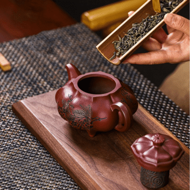 Full Handmade Yixing Zisha Teapot [Pine Bamboo Plum] (Long Xue Sha – 250ml)