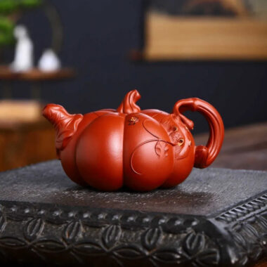 Full Handmade Yixing Zisha Teapot [Pumpkin Pot] (Qing Shui Ni – 280ml)