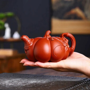 Full Handmade Yixing Zisha Teapot [Pumpkin Pot] (Qing Shui Ni – 280ml)