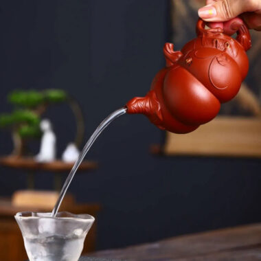 Full Handmade Yixing Zisha Teapot [Pumpkin Pot] (Qing Shui Ni – 280ml)